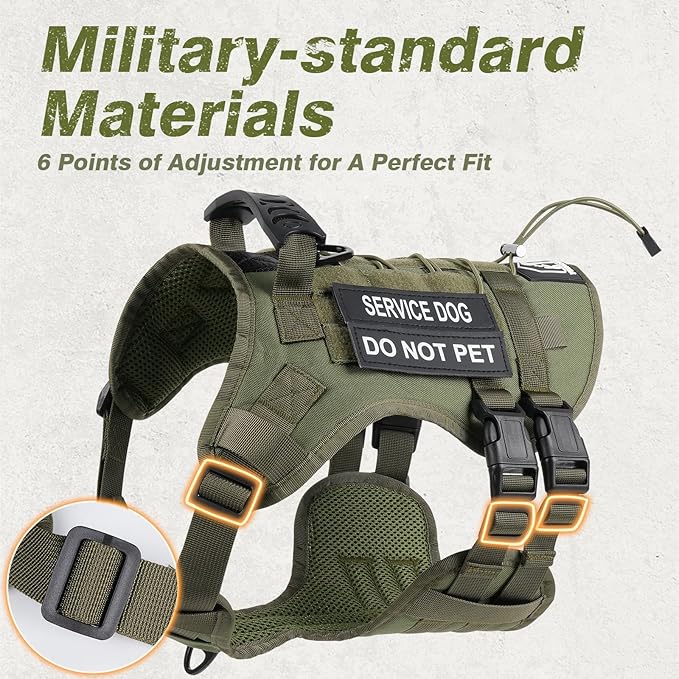 No Pull Tactical Dog Harness for Small Dogs, Escape Proof Molle Dog Vest Harness and Leash Set, Adjustable Military Service Dog Harness with Handle(Green, S)