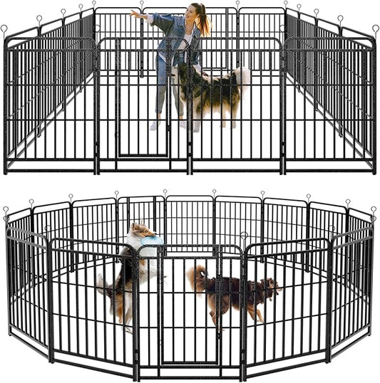 Kfvigoho Heavy Duty Dog Playpen: 16 Steel Panels 40" Height, Square Steel Pipe with Reinforced Crossbars, 36FT 103 Sq.ft Portable Fence for Yard RV Camping, Snowy Black