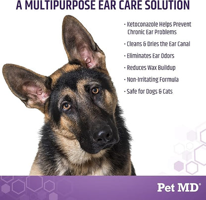 Pet MD Veterinary Tris Flush Cat & Dog Ear Cleaner - Dog Ear Flush - 12 oz