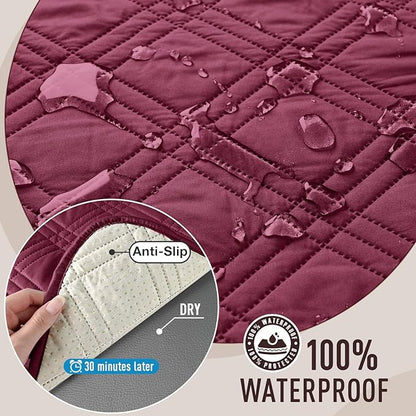 TAOCOCO Waterproof Loveseat Covers for Pets Dogs with Non Slip Backing, Sofa Seat Covers with Side Pocket for 2 Cushion Couch Washable Dog Couch Cover Protector Sofa Slipcovers(Loveseat, Wine)