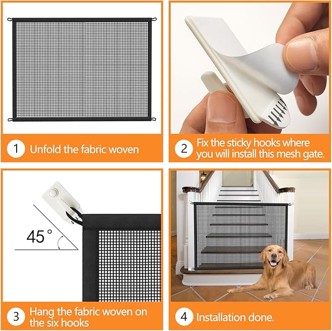 Cupount Dog Screen Mesh Gate for Stairs Pet Gates for The House: for Doorways Stairways Indoor 29 inches Tall, 38 inch Wide, Fits 32-35 inch Openings
