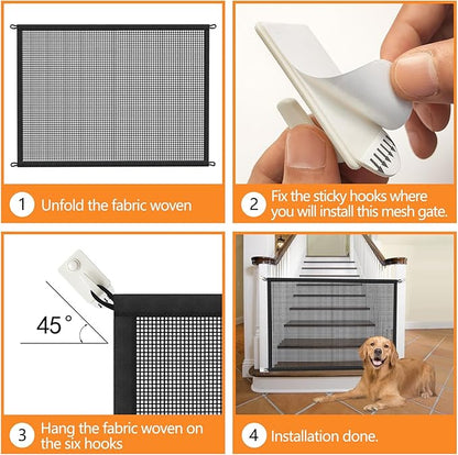 Dog Gate for Stairs Pet Gates for The House: Dog Gate Indoor Dogs Screen Mesh Gate for Doorways Stairways 29 inches Tall, 34 inch Wide, Fits Openings 28'' to 31'' Wide