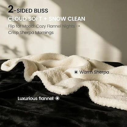 gogobunny Waterproof Bed Blanket, Reversible Sherpa Fleece Throw Blanket for Dog Puppy Cat, Furniture Cover Protects Bed Couch Sofa from Liquid Pee and Pet Fur (Black, 60x80 inches)