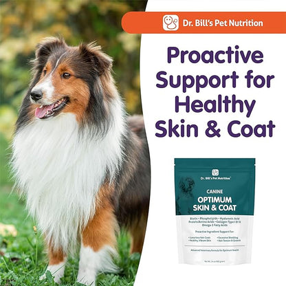 Dr. Bill's Canine Optimum Skin & Coat – Reduces Shedding, Itching, Dry Skin – Allergy Relief for Healthy Fur - Omega 3, Collagen, Biotin & Hyaluronic Acid – 680g Vet-Recommended Dog Supplement