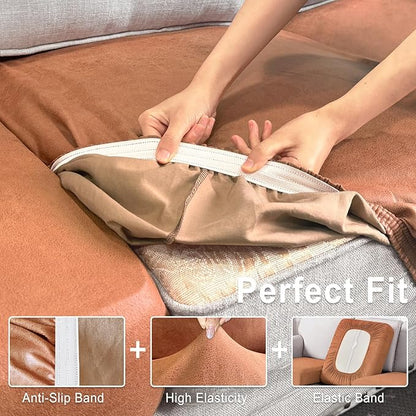 ANARACHON Leather Look Couch Cushion Covers Sofa Seat Slipcovers Sets Couches Furniture Protector for Sectional Armchair Loveseat Pets Kids Stretch Spandex Fabric (3 Cushion Sofa, Pinkish Brown)