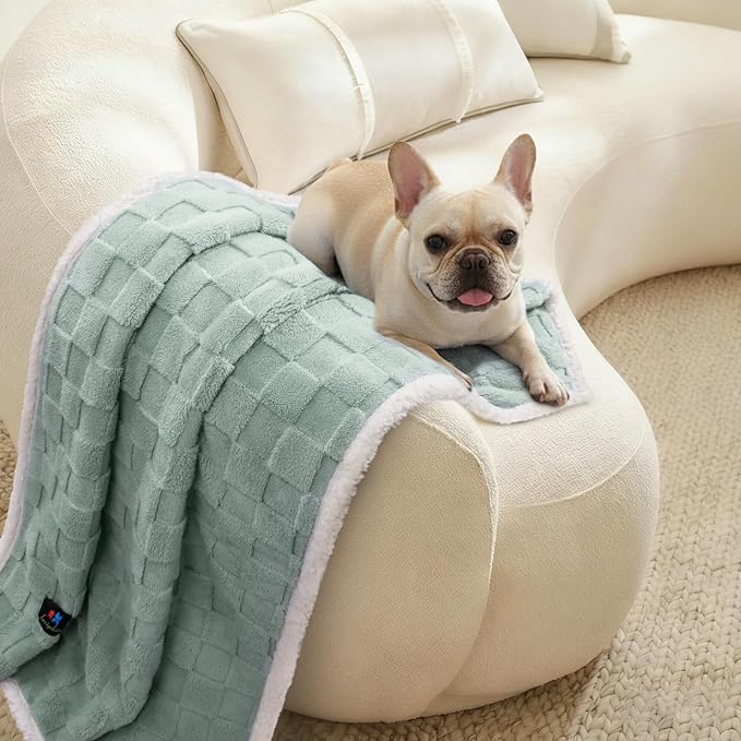 Luciphia Waterproof Dog Blanket, Leakproof Large Pet Blanket for Couch Sofa Bed Furniture Cover Protector, Washable Soft Sherpa Fleece with 3D Jacquard, Cozy Calming Reversible, Green White, 85"x57"