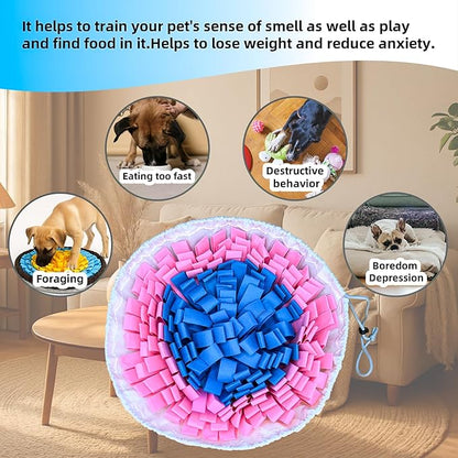 Snuffle Mat for Dogs, Large Dog Snuffle Mat 19'' x 19'' Enrichment Interactive Dog Puzzle Toys for Cats Dogs Encourage Natural Foraging Skills and Olfactory Training Stress Relievers Pink-Blue