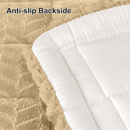 Smiry Non Slip Couch Covers for Dogs, Fuzzy Pet Couch Covers for 3 Cushion Sofa Pet Friendly, Soft Sofa Slipcovers Cushion Furniture Protector Washable (Khaki, 27.6" x 88")