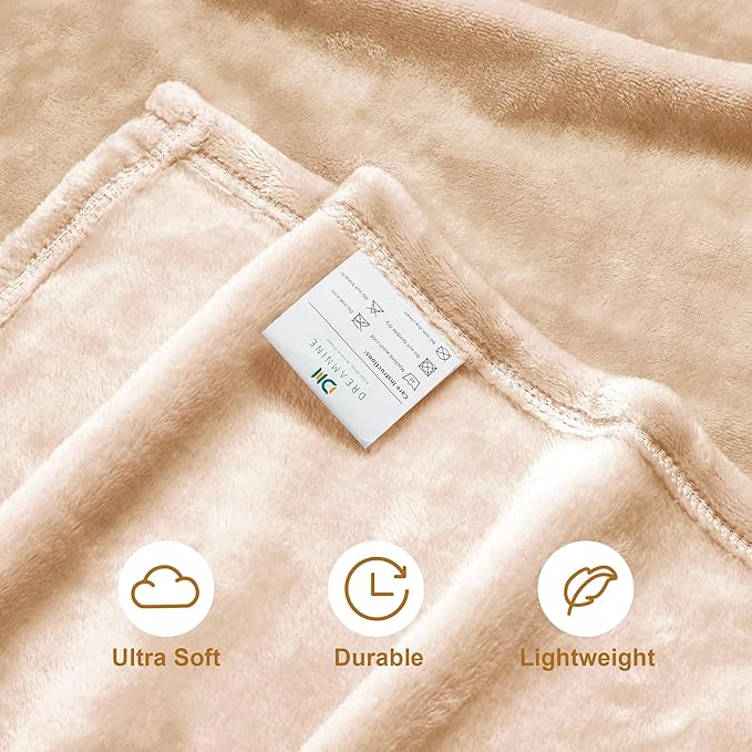DREAMNINE Super Soft Fuzzy Fleece Throw Blanket for Couch Sofa 50" x 60", Decorative Solid Lightweight Velvet Blanket for Chair, Cozy Accent Shaggy Micro Plush Flannel Blankets for Bedroom Dorm, Beige