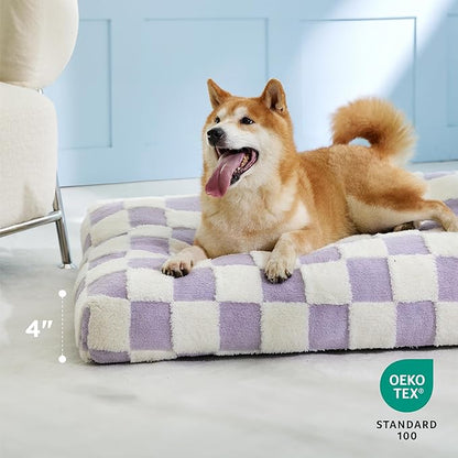 LE SURE Dog Beds Medium Size-Thick Shredded Chopped Foam Pet Bed as Gift for Indoor with Removable Cover, Cute Modern Fuzzy Plush & Anti Slip Bottom, Purple