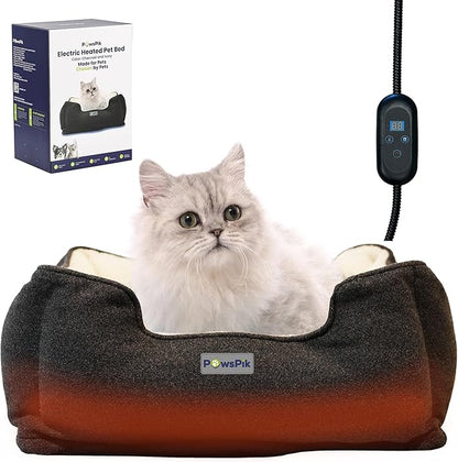 PAWSPIK Heated Cat Bed, Heated Dog Bed for Pets Indoor, Electric Pet Bed Warmer for Cats and Dogs (Charcoal and Ivory)