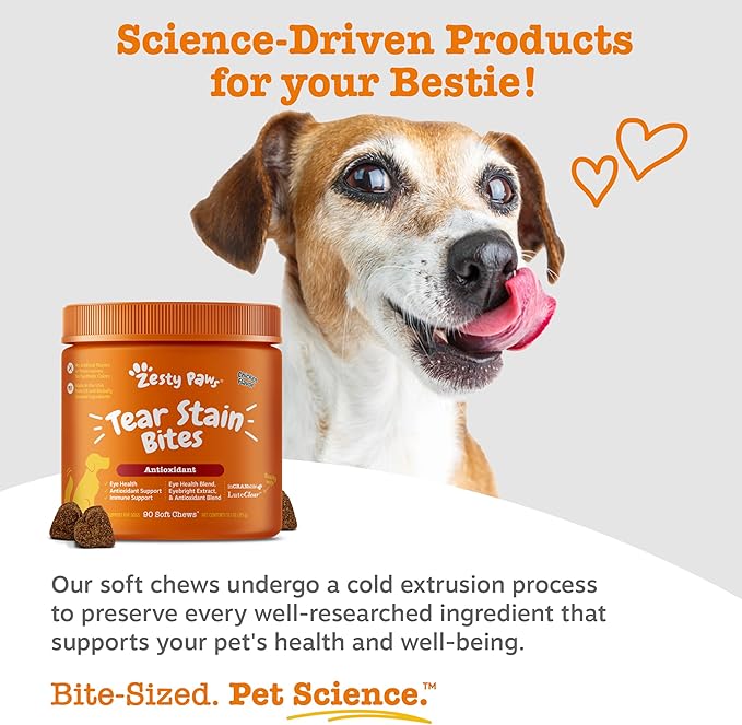 Zesty Paws Tear Stain Support Soft Chews for Dogs - for Eye Moisture + Vision & Immune Support - Functional Supplements with Fish Oil, Lutein, Cranberry & Vitamin C - Chicken Flavor - 90 ct