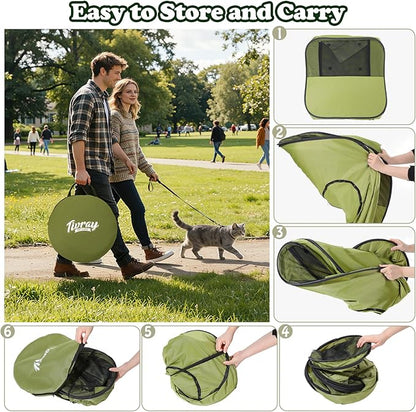 Cat Playpen, 3-in-1 Pop-up Outdoor Cat Enclosure with 2 Rooms 1 Tunnel, Breathable Pet Playpen for Indoor Outdoor Use, Portable Catio Tent with Carry Bag for Kitten Rabbit Small Animals, Green