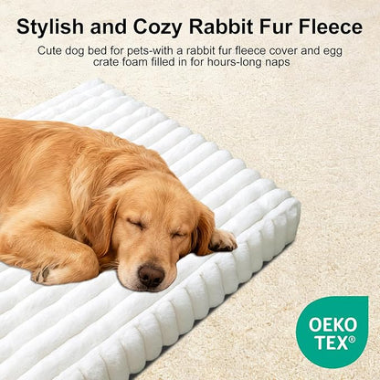 Dog Beds Flat Dog Crate Bed Waterproof for Meduim Large Dogs with Plush Removable Washable Cover Anti Slip Bottom for Indoor,Cream,34.6"x22.8"