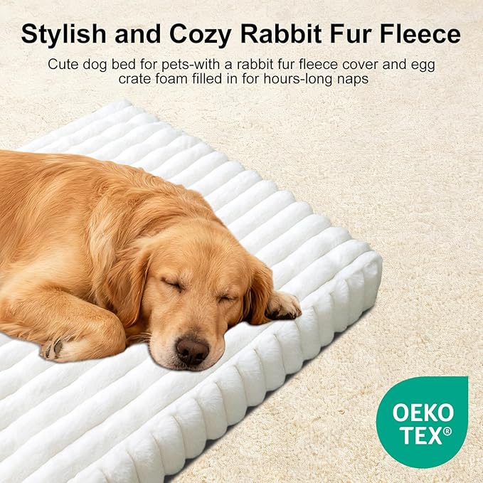 Dog Beds Flat Dog Crate Bed Waterproof for Meduim Large Dogs with Plush Removable Washable Cover Anti Slip Bottom for Indoor,Cream,28.7"x20.8"