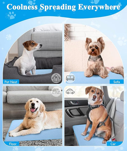 Upgraded Dog Cooling Mat for Medium Dogs Cats,Q-Max>0.45 Chill Cool Fiber Rapid Cooling,Breathable Non-Slip Crate Pad,Portable Washable Kennel Bed for Summer Indoor Outdoor,29.5×18.8in,Light Blue