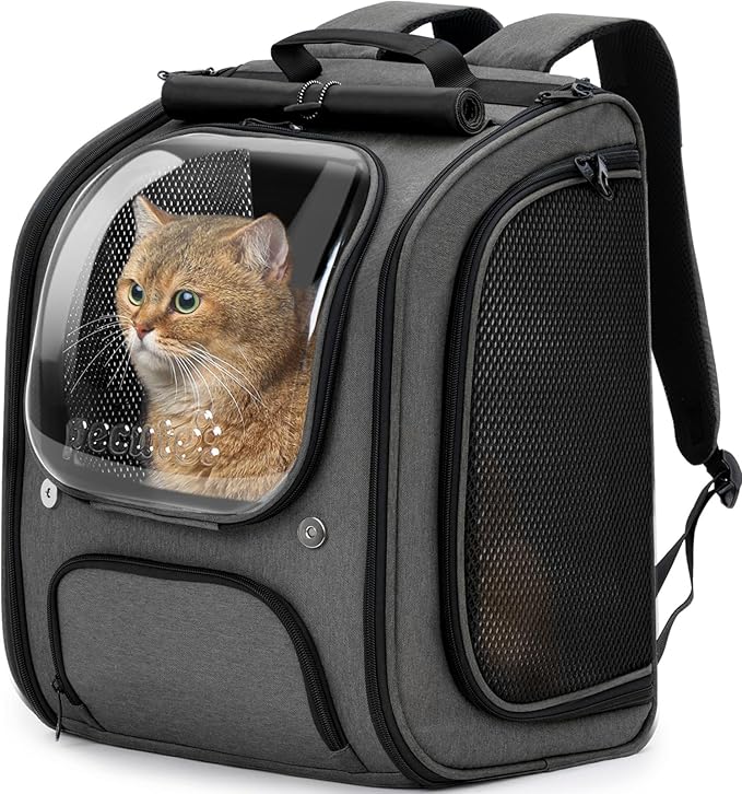 Pecute Cat Backpack Carrier, Large Space Cat Bubble Backpack, Breathable Cat Carrier, Shaded Dog Backpack Carrier, Ergonomic 3D Design for Travel, Hiking, Walk, Suitable for Shopping, Car, Vet, Gray