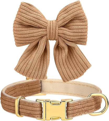 Didog Cute Small Dog Harness Collar and Leash Set with Bowtie, Breathable Soft Mesh Padded Puppy Harness, Dog Harness for Small Dogs Daily Walks Parties, Holiday Gatherings & Gifts, Brown, S