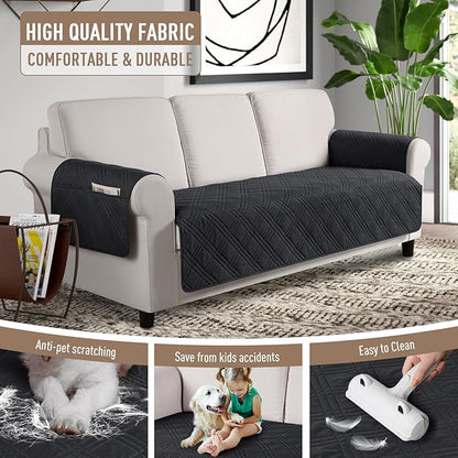 TAOCOCO Waterproof Couch Covers for Pets Dogs with Non Slip Backing, Sofa Seat Covers with Side Pocket for 3 Cushion Couch Washable Dog Couch Cover Protector Sofa Slipcovers(Sofa Plus, Black)