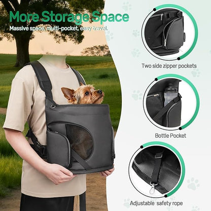 YUDODO Dog Front Backpack Carrier 5-15 lbs, Soft Breathable Pet Front Facing Carrier with Adjustable Straps, Multi-Pocket Design, for Small Dogs & Cats (Black)