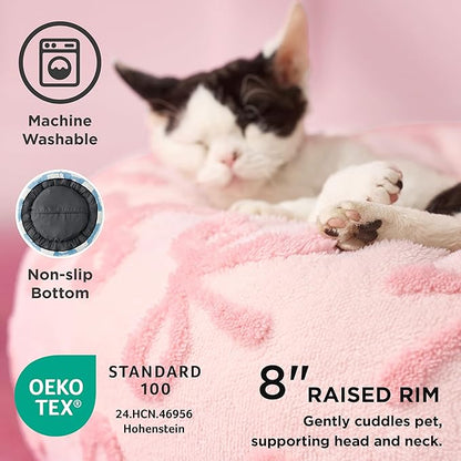 LE SURE Shown on TV Donut Medium Dog Bed - Round Cat Beds for Indoor Calming Bed Gift for Pets, Home Decor Cute Modern Beds with Jacquard Shaggy Plush & Anti Slip Bottom, 30 Inch, Pink Taffy