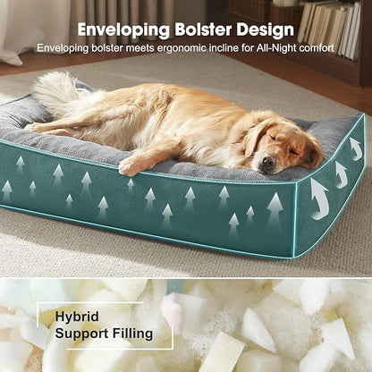 FURTIME XL Orthopedic Dog Beds Large Sized Dog, Extra Thick Supportive Comfort Pet Sofa, Ergonomic Slant Dog Couch with Removable Washable Cover, Ultra Soft Surface & Non-Slip Bottom, Light Grey, 42"