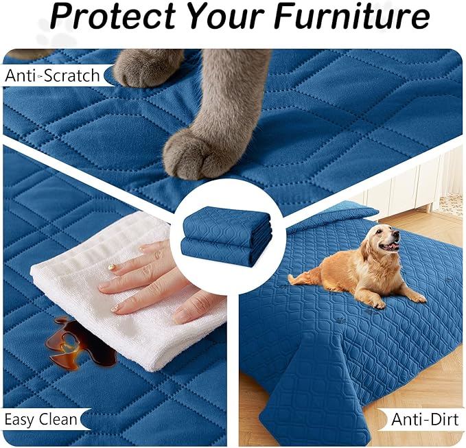 hyha Waterproof Dog Bed Blanket, Soft Pet Blankets, Waterproof Couch Cover for Dogs, Reversible Sofa Covers Washable for Furniture (40x50 Inch, Navy Blue/Blue)