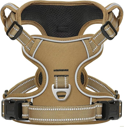 HEELE Dog Harness, Dog Harness for Small Medium Large Dogs No Pull Adjustable Padded Reflective Harness with Handle for Walking Training, Brown, M