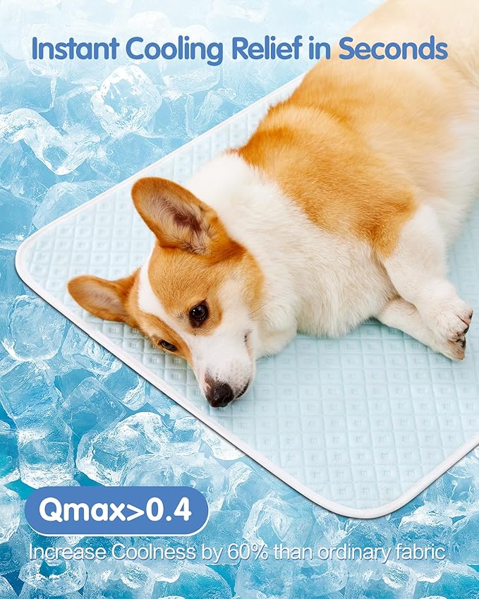 Dog Cooling Mat - Instant Cooling Pet Bed for Dogs & Cats, 6-12°F Drop, Non-Toxic & Machine Washable, Anti-Slip Bottom, Cool Mat for Indoor & Travel Use Light Blue 42" x 28"