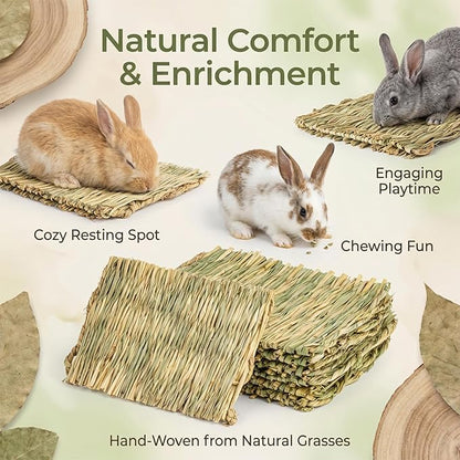 Sukh 4 PCS Rabbit Grass Mats - Natural Hay Woven Bunny Rabbit Bad Cage Mats Pet Bedding Cooling Sleeping Nesting & Toys for Hamster Bunny Chinchilla Guinea Pig Mouse Bird and Other Small Animals