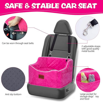Dog Car Seat for Small Medium Dogs, Detachable Washable Dogs Booster Seat Under 35lbs, Elevated Dog Car Bed with Storage Pockets (Dark Grey, One Size)