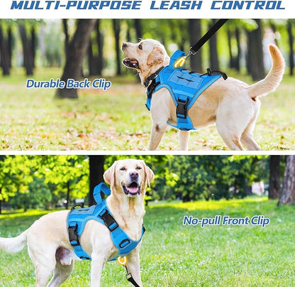 WINGOIN Blue Tactical Dog Harness for Small Dogs, Heavy Duty No Pull Harness with Handle, Adjustable Reflective Military K9 Pet Vest for French Bulldog, Pug, Walking, Training, Hunting (S)