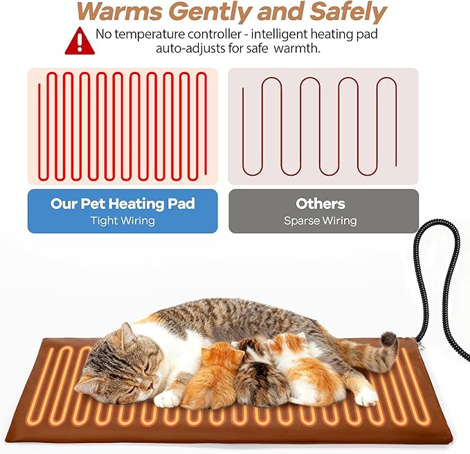 Cat Heating Pad for Bed Wamming: Electric 21.65"x13.77" Heated Cozy Mat with Removable Washable Cover Indoor Pet House Pillow Blanket for Puppy Kitty Nap Winter Reliefwith Auto Temperature Adjustment