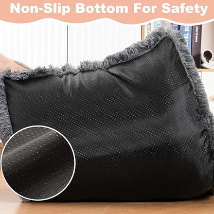 Bedfolks Waterproof Dog Crate Bed, Plush Pad With Removable Cover, Faux Fur for Small Dogs and Cats, Fluffy Washable Kennel Bed 17"x12", Solid Dark Grey