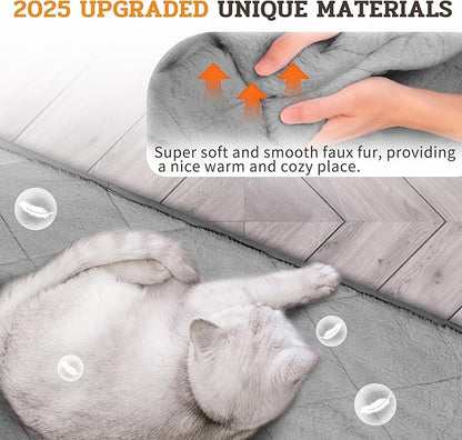 NWK Fluffy Self Warming Cat Mat, Cat Blanket, Thermal Dog Mat, Washable, Non-Slip Bottom for Sofa & Crate & Kennel & Car Seat (Misty Gray, Medium (28'' X 19'' X 0.4''))