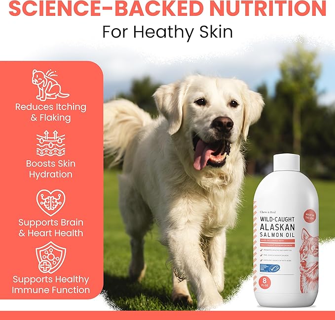 Wild Alaskan Salmon Oil for Dogs & Cats 16 oz - Omega 3 Dog Fish Oil Liquid, EPA DHA for Skin & Coat, Itch Relief, Shedding & Joint Health - MSC Certified, Made in USA, Pump Bottle - Chew + Heal