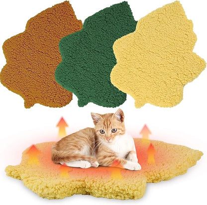 3 Pack Self Warming Pet Bed Leaf Shape Self Heating Cat Dog Mat Washable Thermal Sleeping Pad for Indoor Outdoor Hedgehog, Bunny, Sugar Glider, Rat, Chinchilla(Mixed Colors,Small-16 x20)