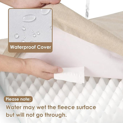 EHEYCIGA Orthopedic Dog Bed Waterproof 30"x20", Memory Foam Pet Bed for Medium Dogs, Washable Pet Mat with Removable Cover, Beige