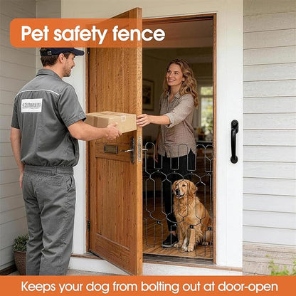 Metal Retractable Dog Gate for Front Door, Adjustable Pet Barrier & Door Blocker, Foldable Gate for Apartments, RVs, Indoor and Outdoor Use, 26” x 30”