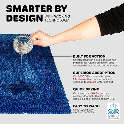 Dog Gone Smart Dirty Dog Doormat - Fast Drying Rug with Super Gripper Backing for Clean Floors - Super Absorbent and Machine Washable Mat for Muddy Paws - Marine