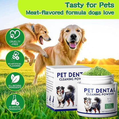 Mimo Style Dog Dental Powder, Dog Teeth Cleaning Powder, Targets Tartar & Reduces Plaque & Bad Breath - Teeth Cleaning Made Easy Eliminate - Meat-Flavored Formulated (Green)