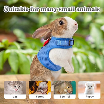 AIITLE Rabbit Harness and Leash Set with Cute Bow, Soft Breathable Mesh Vest Harness for Rabbits Kitten Ferret Puppy Small Pets Walking Supplies Blue S