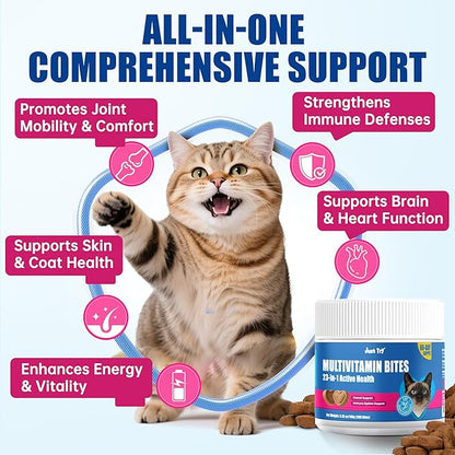 Just Try 23 in 1 Taurine for Cats Vitamins Treats with L-Lysine for Immune, Joint Support Skin & Coat & Heart Health - Multivitamin, HIV Omega 3, Biotin Supplements for Indoor & Senior Cat - 300 Bites