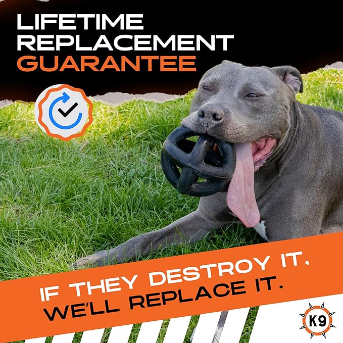 Monster K9 Ring Ball — for Toughest Chewers – Lifetime Guaranteed - Durable Dog Toy for Aggressive Chewers - Safe, Non-Toxic Natural Rubber - Chew, Tug & Fetch - Heavy Duty - 5.5” Solid Rubber