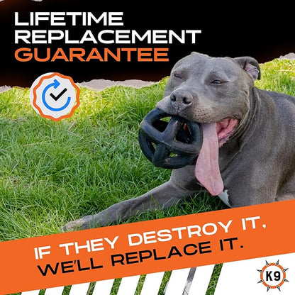 Monster K9 Ring Ball — for Toughest Chewers – Lifetime Guaranteed - Durable Dog Toy for Aggressive Chewers - Safe, Non-Toxic Natural Rubber - Chew, Tug & Fetch - Heavy Duty - 5.5” Solid Rubber