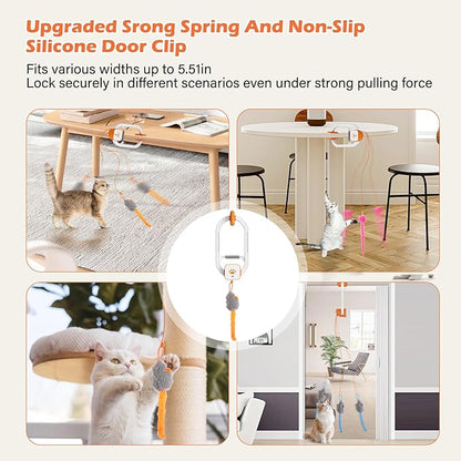 Rechargeable Electric Cat Teaser with Remote – Interactive Door Clip Teaser for Cats, 2 Motion Modes (360° Spin & Irregular Jumping), Smart Auto Cat Toy for Exercise & Fun (No Remote)(Orange)