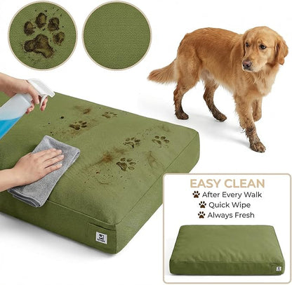 Sytopia 36 Inch Waterproof Indestructible Canvas Outdoor Dog Bed for Large and Medium Dogs, Chew Proof Dog Crate Bed with Washable Removable Cover, Indoor Outdoor Patio Pet Pad, Green