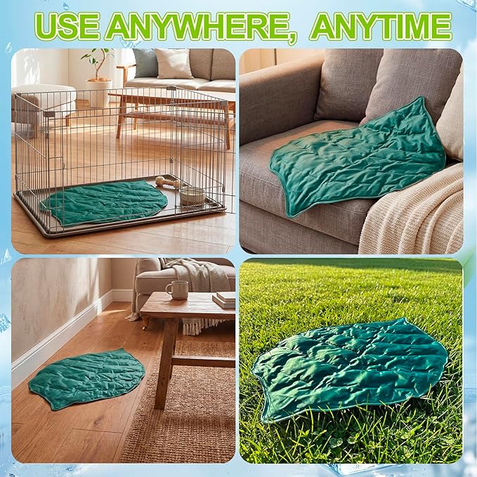 Drydiet Self Cooling Mat for Cats - Large Leaf Shaped - 27 x 18.5 Inch Summer Pet Cool Mats for Cats and Puppies, Reversible Sleeping Blanket Pad for Cage Accessories and Safety Fences, Light Green