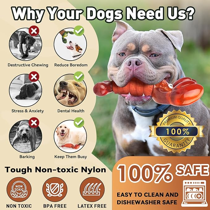 BIKIISEN Squeaky Dog Toys for Aggressive Chewers for Large Dogs, Interactive Chew Toys to Keep Them Busy, Indestructible Toys, Tough Toys for Medium Large Dogs (Red)