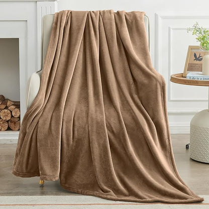KMUSET Brown Fleece Throw Blanket for Couch - Warm Cozy Soft Lightweight Blankets All Seasons Suitable 50 x 60 inches